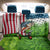 American Flag Bass Fishing Design Back Car Seat Cover with Largemouth Bass and Green Grass Background - Wonder Print Shop