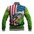 American Flag Bass Fishing Design Baseball Jacket with Largemouth Bass and Green Grass Background - Wonder Print Shop