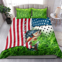 American Flag Bass Fishing Design Bedding Set with Largemouth Bass and Green Grass Background - Wonder Print Shop
