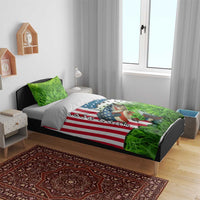 American Flag Bass Fishing Design Bedding Set with Largemouth Bass and Green Grass Background - Wonder Print Shop
