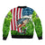 American Flag Bass Fishing Design Bomber Jacket with Largemouth Bass and Green Grass Background - Wonder Print Shop