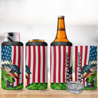 American Flag Bass Fishing Design 4 in 1 Can Cooler Tumbler with Largemouth Bass and Green Grass Background - Wonder Print Shop