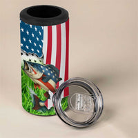 American Flag Bass Fishing Design 4 in 1 Can Cooler Tumbler with Largemouth Bass and Green Grass Background - Wonder Print Shop
