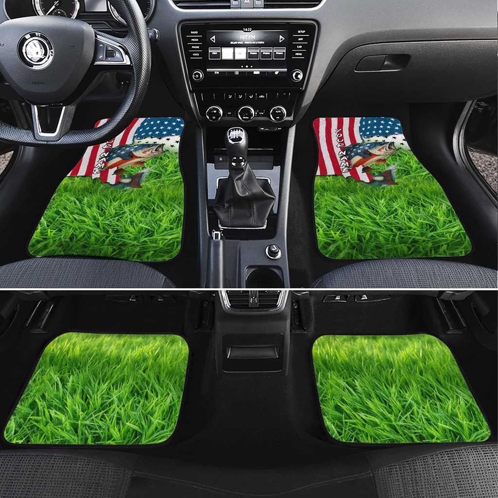American Flag Bass Fishing Design Car Mats with Largemouth Bass and Green Grass Background - Wonder Print Shop