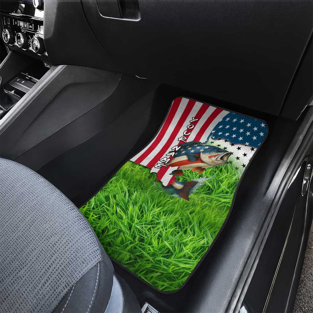 American Flag Bass Fishing Design Car Mats with Largemouth Bass and Green Grass Background - Wonder Print Shop