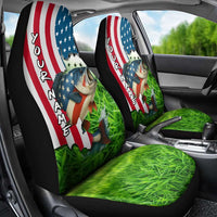 American Flag Bass Fishing Design Car Seat Cover with Largemouth Bass and Green Grass Background - Wonder Print Shop