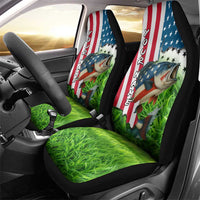 American Flag Bass Fishing Design Car Seat Cover with Largemouth Bass and Green Grass Background - Wonder Print Shop