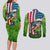 American Flag Bass Fishing Design Couples Matching Long Sleeve Bodycon Dress and Long Sleeve Button Shirt with Largemouth Bass and Green Grass Background - Wonder Print Shop
