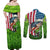 American Flag Bass Fishing Design Couples Matching Off Shoulder Maxi Dress and Long Sleeve Button Shirt with Largemouth Bass and Green Grass Background - Wonder Print Shop
