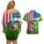 American Flag Bass Fishing Design Couples Matching Off Shoulder Short Dress and Hawaiian Shirt with Largemouth Bass and Green Grass Background - Wonder Print Shop