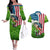 American Flag Bass Fishing Design Couples Matching Off The Shoulder Long Sleeve Dress and Hawaiian Shirt with Largemouth Bass and Green Grass Background - Wonder Print Shop