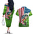 American Flag Bass Fishing Design Couples Matching Off The Shoulder Long Sleeve Dress and Hawaiian Shirt with Largemouth Bass and Green Grass Background - Wonder Print Shop