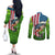 American Flag Bass Fishing Design Couples Matching Off The Shoulder Long Sleeve Dress and Long Sleeve Button Shirt with Largemouth Bass and Green Grass Background - Wonder Print Shop