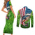 American Flag Bass Fishing Design Couples Matching Short Sleeve Bodycon Dress and Long Sleeve Button Shirt with Largemouth Bass and Green Grass Background - Wonder Print Shop