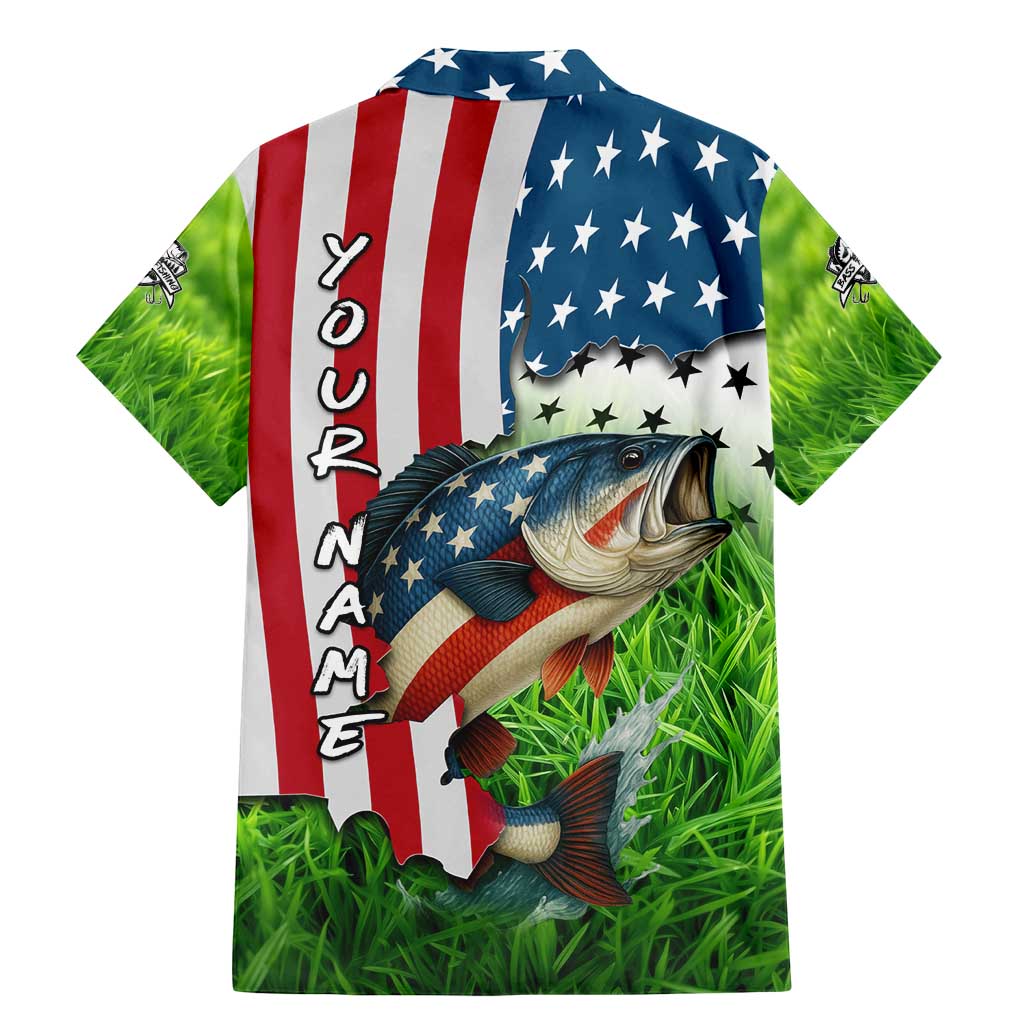 American Flag Bass Fishing Design Family Matching Mermaid Dress and Hawaiian Shirt with Largemouth Bass and Green Grass Background - Wonder Print Shop