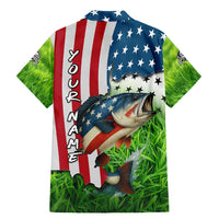 American Flag Bass Fishing Design Family Matching Mermaid Dress and Hawaiian Shirt with Largemouth Bass and Green Grass Background - Wonder Print Shop