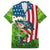 American Flag Bass Fishing Design Family Matching Off The Shoulder Long Sleeve Dress and Hawaiian Shirt with Largemouth Bass and Green Grass Background - Wonder Print Shop