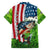 American Flag Bass Fishing Design Family Matching Off The Shoulder Long Sleeve Dress and Hawaiian Shirt with Largemouth Bass and Green Grass Background - Wonder Print Shop
