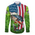 American Flag Bass Fishing Design Family Matching Off The Shoulder Long Sleeve Dress and Hawaiian Shirt with Largemouth Bass and Green Grass Background - Wonder Print Shop