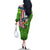 American Flag Bass Fishing Design Family Matching Off The Shoulder Long Sleeve Dress and Hawaiian Shirt with Largemouth Bass and Green Grass Background - Wonder Print Shop