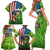 American Flag Bass Fishing Design Family Matching Short Sleeve Bodycon Dress and Hawaiian Shirt with Largemouth Bass and Green Grass Background - Wonder Print Shop