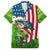 American Flag Bass Fishing Design Family Matching Short Sleeve Bodycon Dress and Hawaiian Shirt with Largemouth Bass and Green Grass Background - Wonder Print Shop
