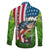 American Flag Bass Fishing Design Family Matching Short Sleeve Bodycon Dress and Hawaiian Shirt with Largemouth Bass and Green Grass Background - Wonder Print Shop