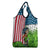 American Flag Bass Fishing Design Grocery Bag with Largemouth Bass and Green Grass Background - Wonder Print Shop