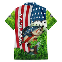 American Flag Bass Fishing Design Hawaiian Shirt with Largemouth Bass and Green Grass Background - Wonder Print Shop