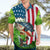 American Flag Bass Fishing Design Hawaiian Shirt with Largemouth Bass and Green Grass Background - Wonder Print Shop