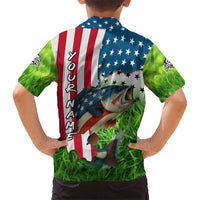 American Flag Bass Fishing Design Hawaiian Shirt with Largemouth Bass and Green Grass Background - Wonder Print Shop