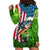 American Flag Bass Fishing Design Hoodie Dress with Largemouth Bass and Green Grass Background - Wonder Print Shop
