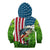 American Flag Bass Fishing Design Kid Hoodie with Largemouth Bass and Green Grass Background - Wonder Print Shop