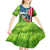American Flag Bass Fishing Design Kid Short Sleeve Dress with Largemouth Bass and Green Grass Background - Wonder Print Shop