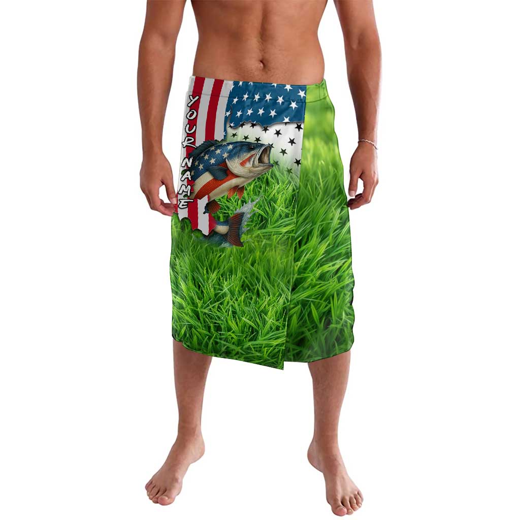 American Flag Bass Fishing Design Lavalava with Largemouth Bass and Green Grass Background - Wonder Print Shop