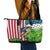 American Flag Bass Fishing Design Leather Tote Bag with Largemouth Bass and Green Grass Background - Wonder Print Shop