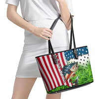 American Flag Bass Fishing Design Leather Tote Bag with Largemouth Bass and Green Grass Background - Wonder Print Shop