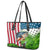 American Flag Bass Fishing Design Leather Tote Bag with Largemouth Bass and Green Grass Background - Wonder Print Shop