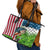 American Flag Bass Fishing Design Leather Tote Bag with Largemouth Bass and Green Grass Background - Wonder Print Shop