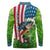 American Flag Bass Fishing Design Long Sleeve Polo Shirt with Largemouth Bass and Green Grass Background - Wonder Print Shop