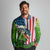 American Flag Bass Fishing Design Long Sleeve Polo Shirt with Largemouth Bass and Green Grass Background - Wonder Print Shop