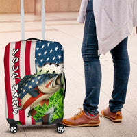 American Flag Bass Fishing Design Luggage Cover with Largemouth Bass and Green Grass Background - Wonder Print Shop