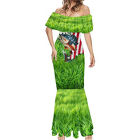 American Flag Bass Fishing Design Mermaid Dress with Largemouth Bass and Green Grass Background - Wonder Print Shop