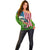American Flag Bass Fishing Design Off Shoulder Sweater with Largemouth Bass and Green Grass Background - Wonder Print Shop