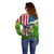 American Flag Bass Fishing Design Off Shoulder Sweater with Largemouth Bass and Green Grass Background - Wonder Print Shop