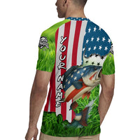 American Flag Bass Fishing Design Rugby Jersey with Largemouth Bass and Green Grass Background - Wonder Print Shop