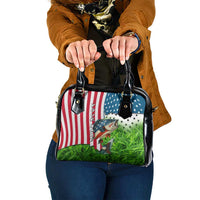 American Flag Bass Fishing Design Shoulder Handbag with Largemouth Bass and Green Grass Background - Wonder Print Shop