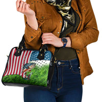 American Flag Bass Fishing Design Shoulder Handbag with Largemouth Bass and Green Grass Background - Wonder Print Shop