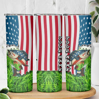 American Flag Bass Fishing Design Skinny Tumbler with Largemouth Bass and Green Grass Background - Wonder Print Shop