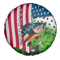 American Flag Bass Fishing Design Spare Tire Cover with Largemouth Bass and Green Grass Background - Wonder Print Shop